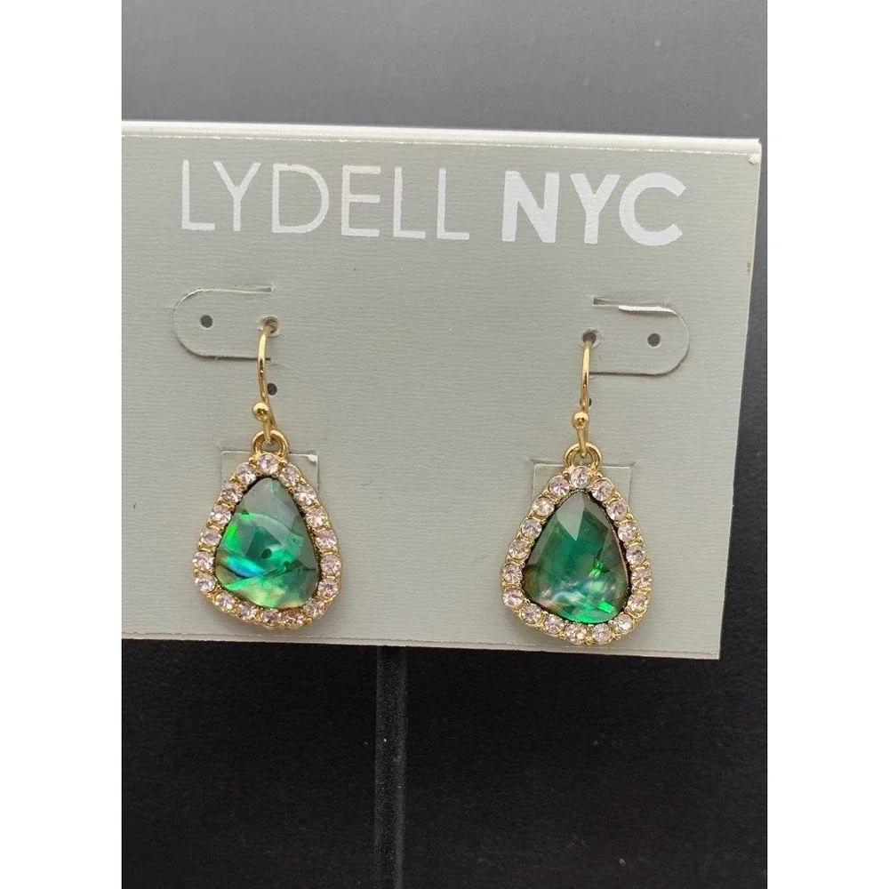 NWT NOS Lydell NYC Gold Tone  Rhinestone And Faux Abalone Pierced Earrings